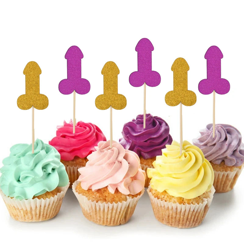 10Pcs Glitter Penis Cupcake Toppers