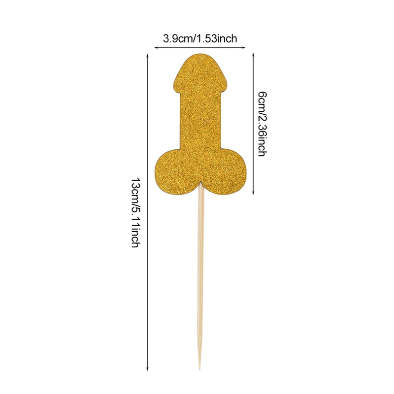 10Pcs Glitter Penis Cupcake Toppers