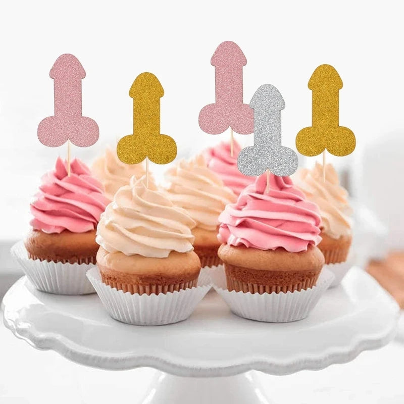 10Pcs Glitter Penis Cupcake Toppers